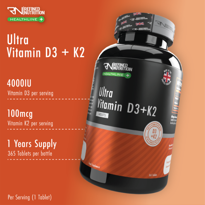 Ultra vitamin D3 + K2 supplement tablets